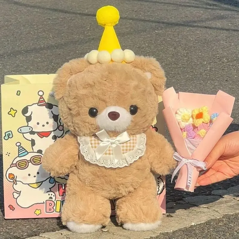 30cm Cute Mocha Brown Teddy Bear Plush Toy Soft Stuffed Animal With Lace Collar Girls Birthday Gift Bedroom Throw Pillow Doll
