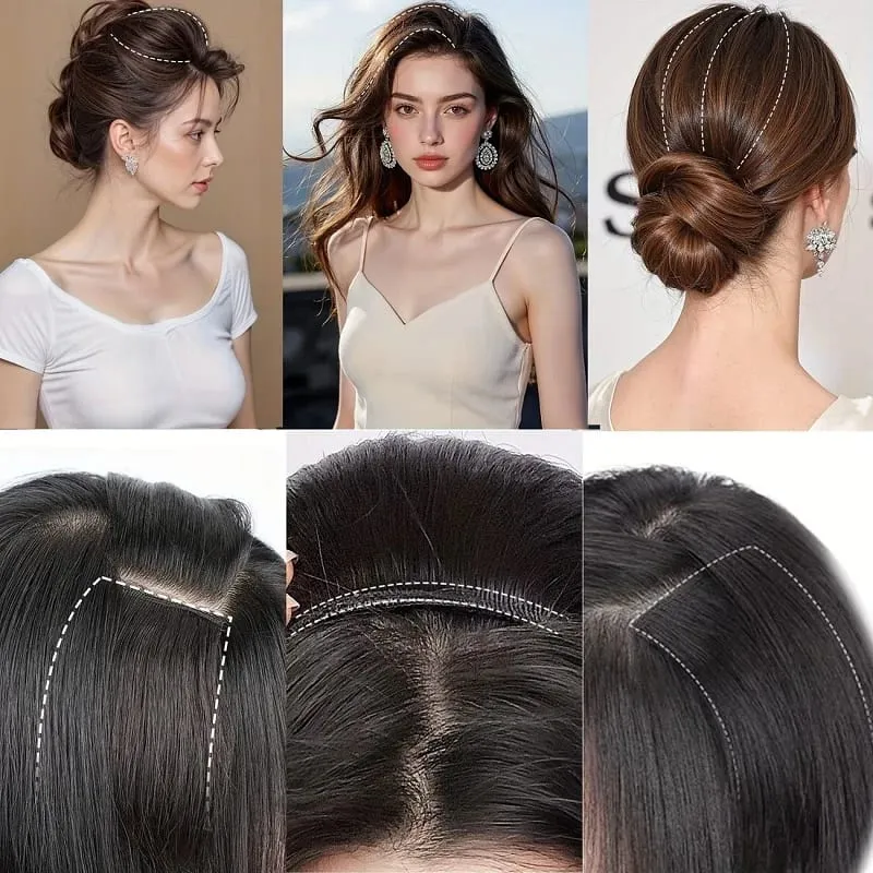 10cm/20cm/30cm Synthetic Short Straight Hair Pads Invisible Clip in Hair Extension Hair Top Side Cover 2 BB Clips Hairpiece