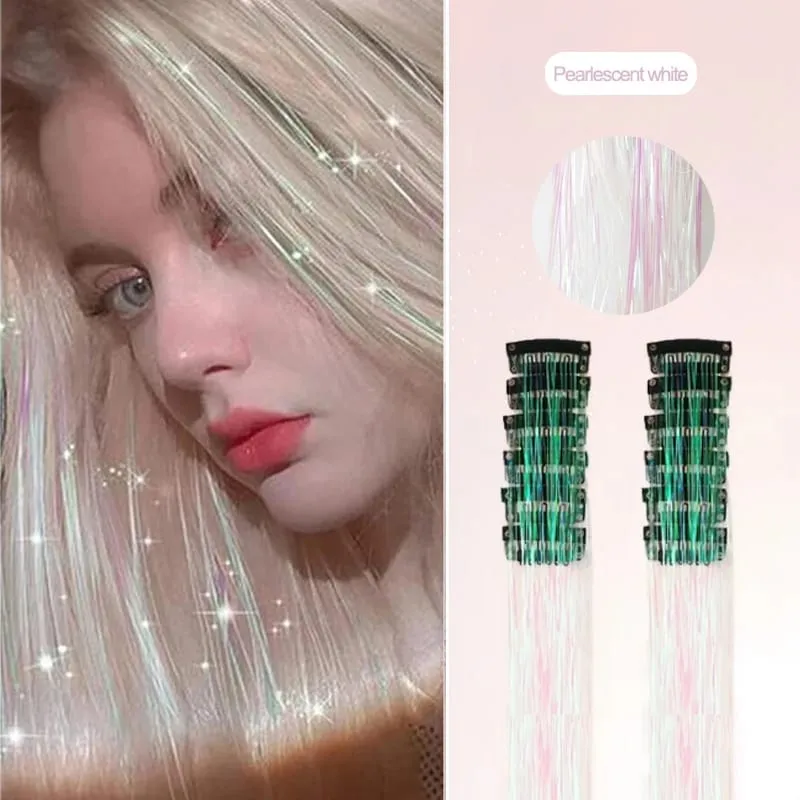 20 Inch Synthetic Hair Extensions -12 Piece Set of Colorful Glitter Hair Accessories Suitable for Girls' Party Birthday Gifts