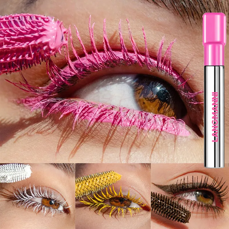 Silkefiber matblå mascara Farverig stor børste Forlæng øjenvipper Vandtæt Holder hurtigt tør GrønPink Curling Mascara Makeup