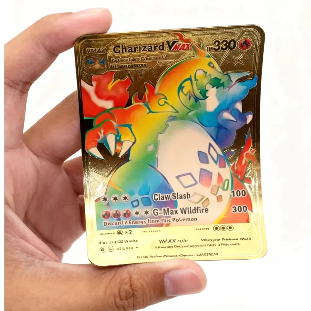 English 10-55Pcs Pokémon Gold Foil Cards Golden Letters English Game Card Charizard Vmax Gx Series Gift