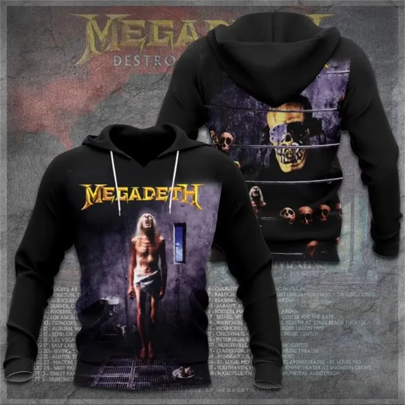 Rock Band Megadeth 3D Print Hoodies Men Women Fashion Retro Y2K Graphic Hoodie Sweatshirt Mens Clothing Men Tracksuit Gift Fan