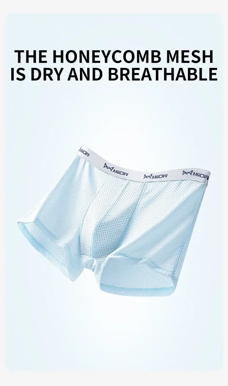 MiiOW 4Pcs Ice Silk Men's Boxershorts Breathable Mesh Mens Underpants Boxers 7A Antibacterial Crotch Man Underwear Mens Panties
