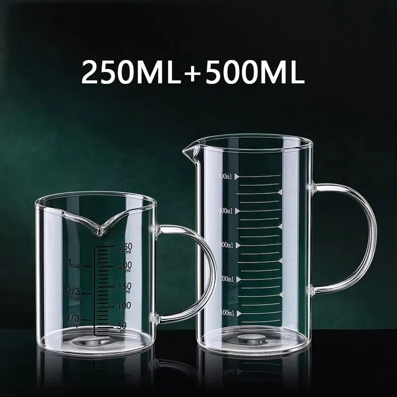 1/2pcs Glass Measuring Cup With Handle Heat-resistant Laboratory Beaker Kitchen Milk Coffe Measuring Mug 250/350/500/1000ml