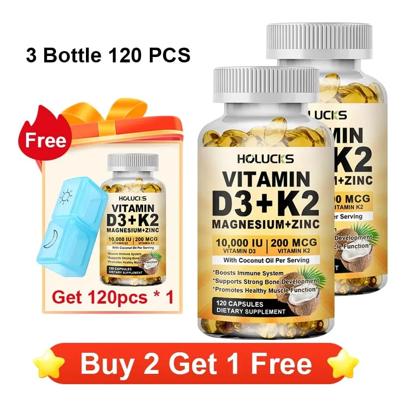 Holucks Vitamin D3+K2 Capsules with Magnesium Zinc Supports Bones & Joints Health Immune System Daily Sports Vitality