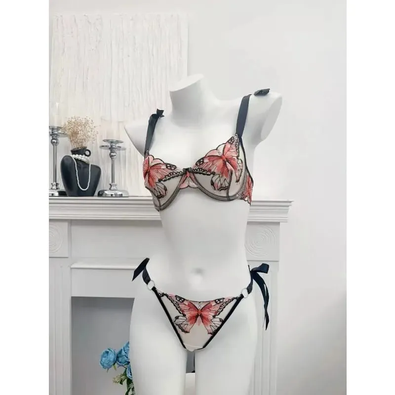 French Luxury Embroidery Sheer Lace Lingerie Set Lift Thin Cup Plus Size Big Bust Minimize Soft Transparent Intimate Wear 34-40