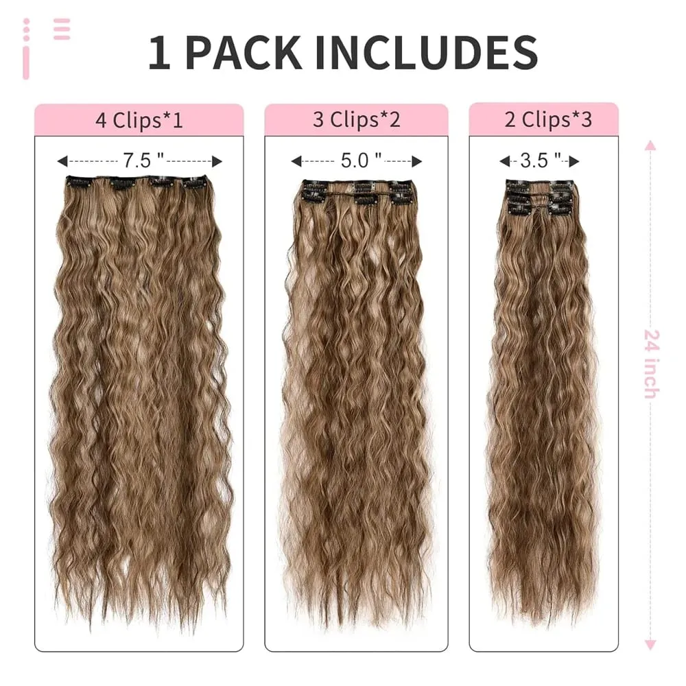 24 Inch Clip In Hair Extensions 6PCS Hair Extensions Long Water Wave Hair Full Head Synthetic Clip On Hairpiece For Women Girls