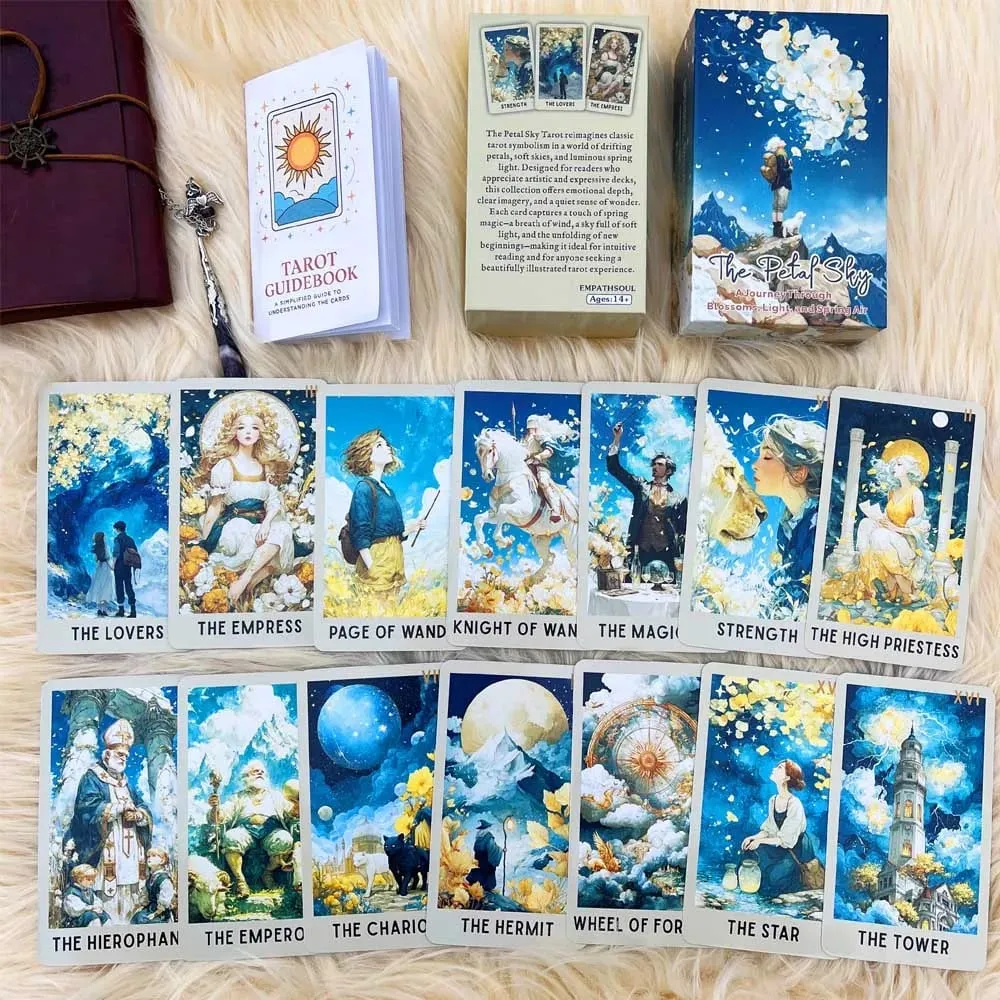 Petals Sky Tarot Cards Set 78 Cards 13x8 Cm Ideal for Intuitive Reading & Beautiful Illustrations Includes Paper Instruction