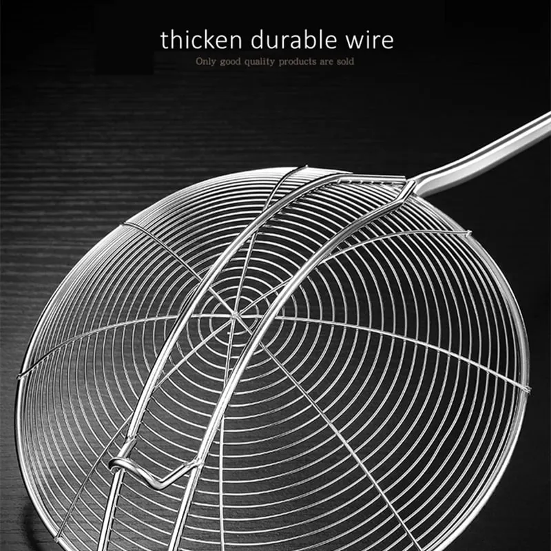 LFGB Certification 304 Stainless Steel Kitchen Cooking Colander Ultra Durable Wire Sieve 14~18cm Diameter Frying Scooping Tool