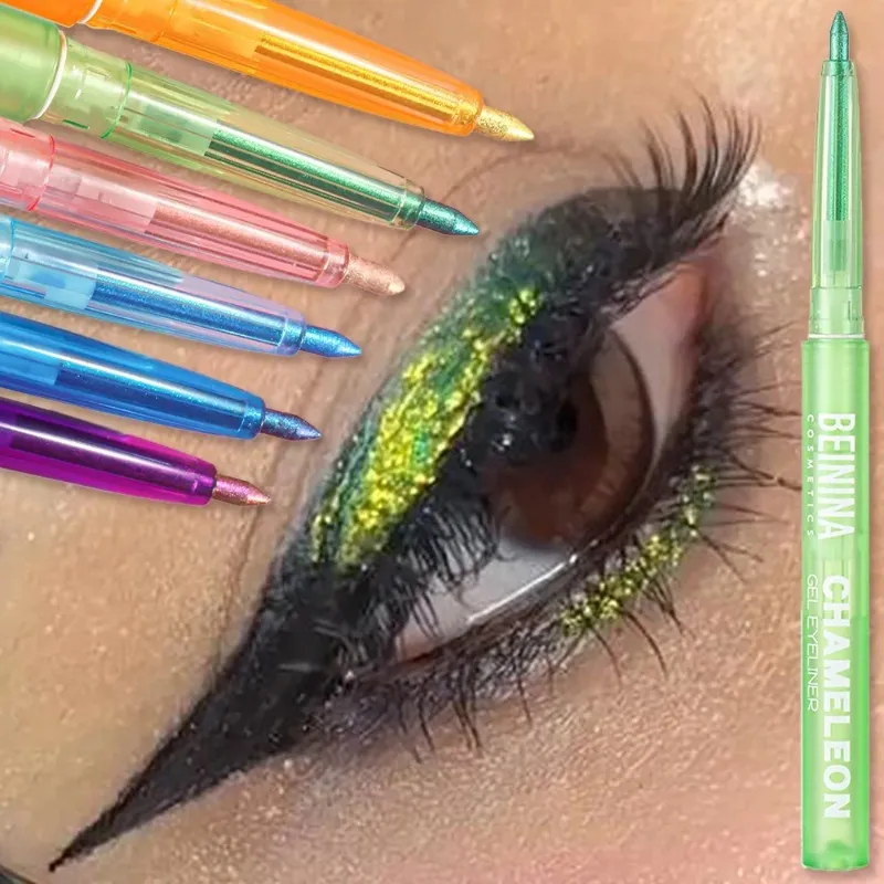 Shiny Chameleon Yellow Eyeliner Gel Pen Metallic Eyeshadow Multicolor Eye Liner Pearlescent Polarized Inner Eyes Pigment Makeup