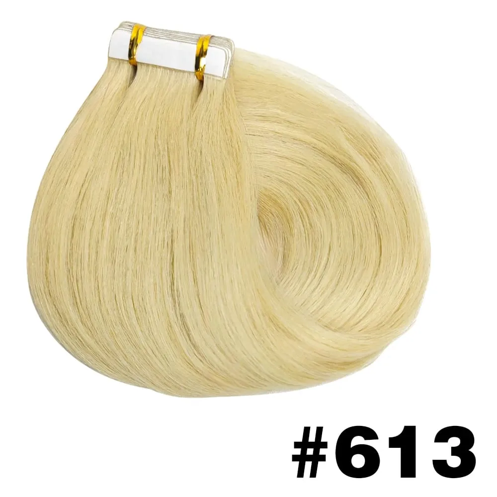 Straight Tape Ins Hair Extensions 50g Natural Black 100% Human Hair Tape In Invisible Glue Seamless Full Head Adhesive 26 Inches