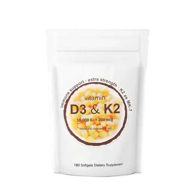 Vitamin D3 10 000iu + K2 MK7 200mcg Softgels | 2-in-1 Complex with Coconut Oil | Supports Heart Bone Teeth & Immune Health