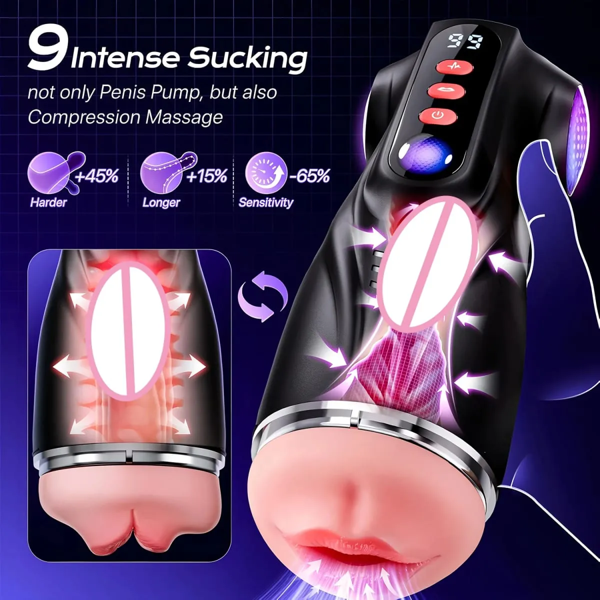 Male Masturbator Sex Toys for Men 3 Sleeves AI Sync Pocket Pussy Penis Pump with 9 Sucking 9 Vibrating APP Mens Sex Toys