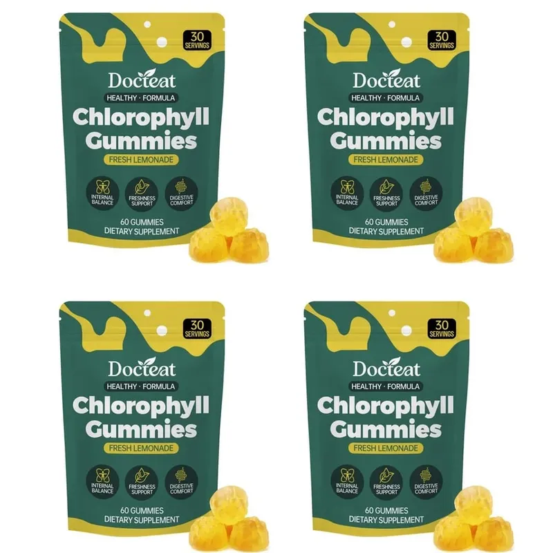 Docteat Chlorophyll Gummies Lemonade Gut Nutrition Balance with Prebiotic Inulin and Apple Fiber Digestive Wellness 60 Gummies