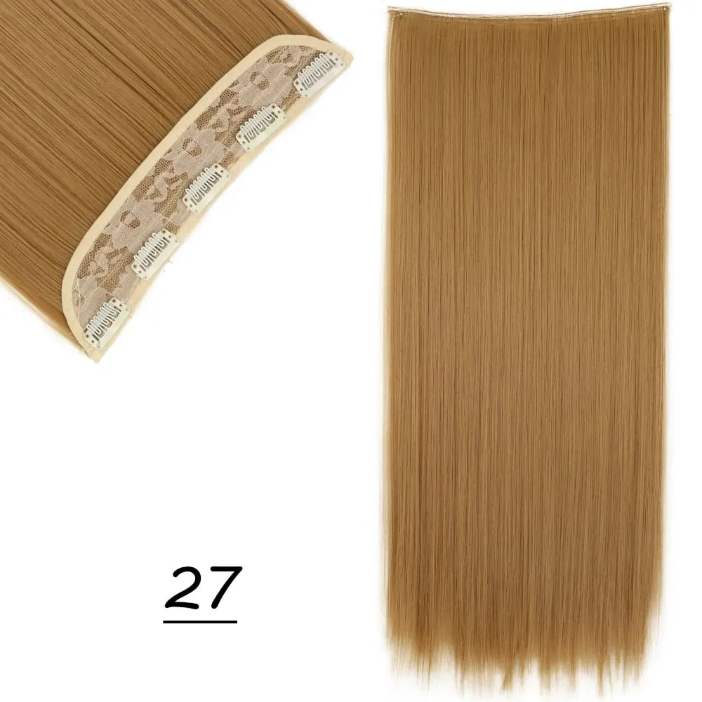 Synthetic 5 Clip In Hair Extensions Long Straight Hairstyle Hairpiece Black Brown Blonde 24Inch Natural Fake Hair For Women