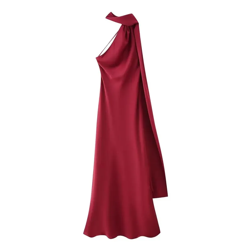High Street Women Sexy Elegant Halter Long Dress Pambabae Fashion Backless Green Satin Party Maxi Vestidos