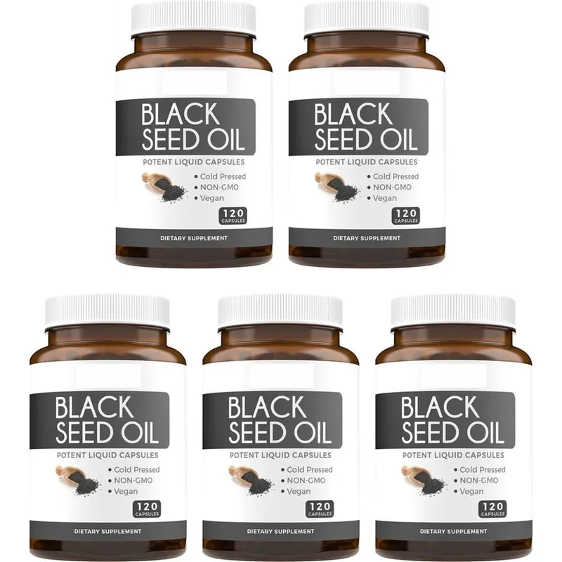Black Seed Oil 120 Softgel Capsules with Pure Black Cumin Seed Oil 1000mg and Vitamin E - 500mg Each Skin Health Cold-Pressed