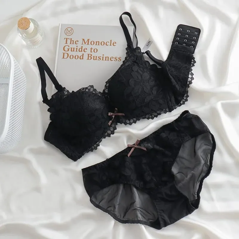 Push Up Bra for Small Breasts Lift & Gather Unpadded Lace Bra Set Adjustable Anti-Sagging Wireless Comfort Luxury Lingerie