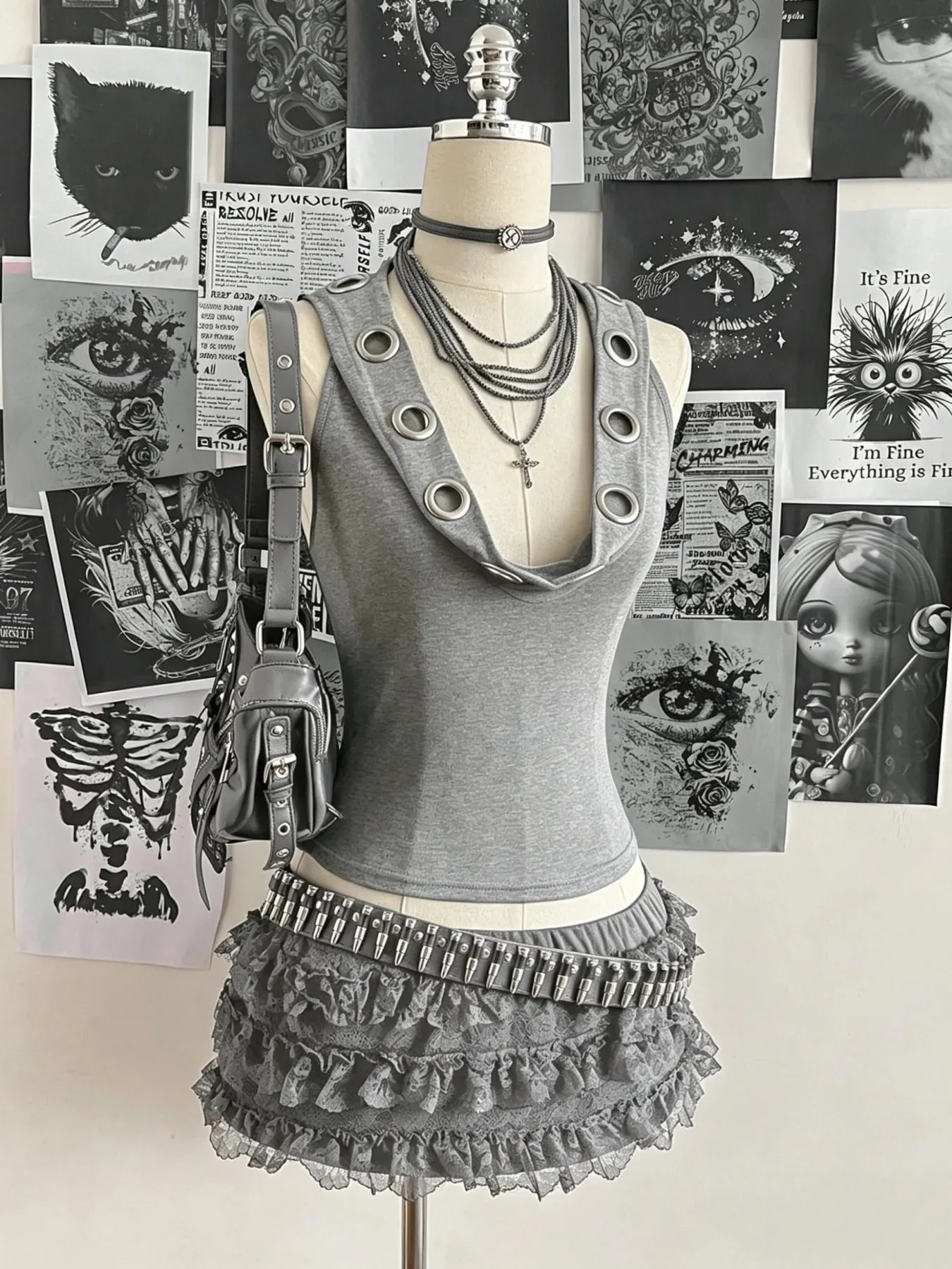 Women Sleeveless Hooded Eyelet Ring Cowl Neck Slim Crop Tank Top 2026 Gothic Y2K Streetwear Grunge Halter Camisole