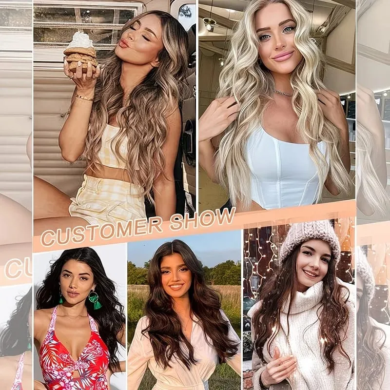 18Inch Synthetic Long Curly Fish Line Hairpiece Invisible Wire Halo Hair Extensions Heat Resistant Fluffy for Daily Styling