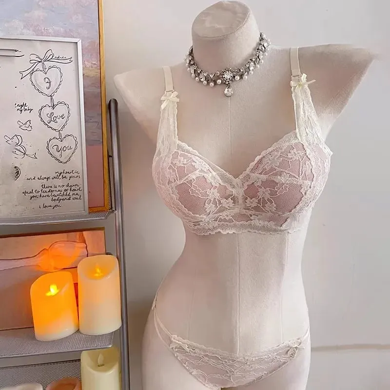 Female Halter Style Bow Lace Bra Padded Push‑Up No Underwire Soft Inner Wear Lingerie for Small Bust Daily Wearセクシーな