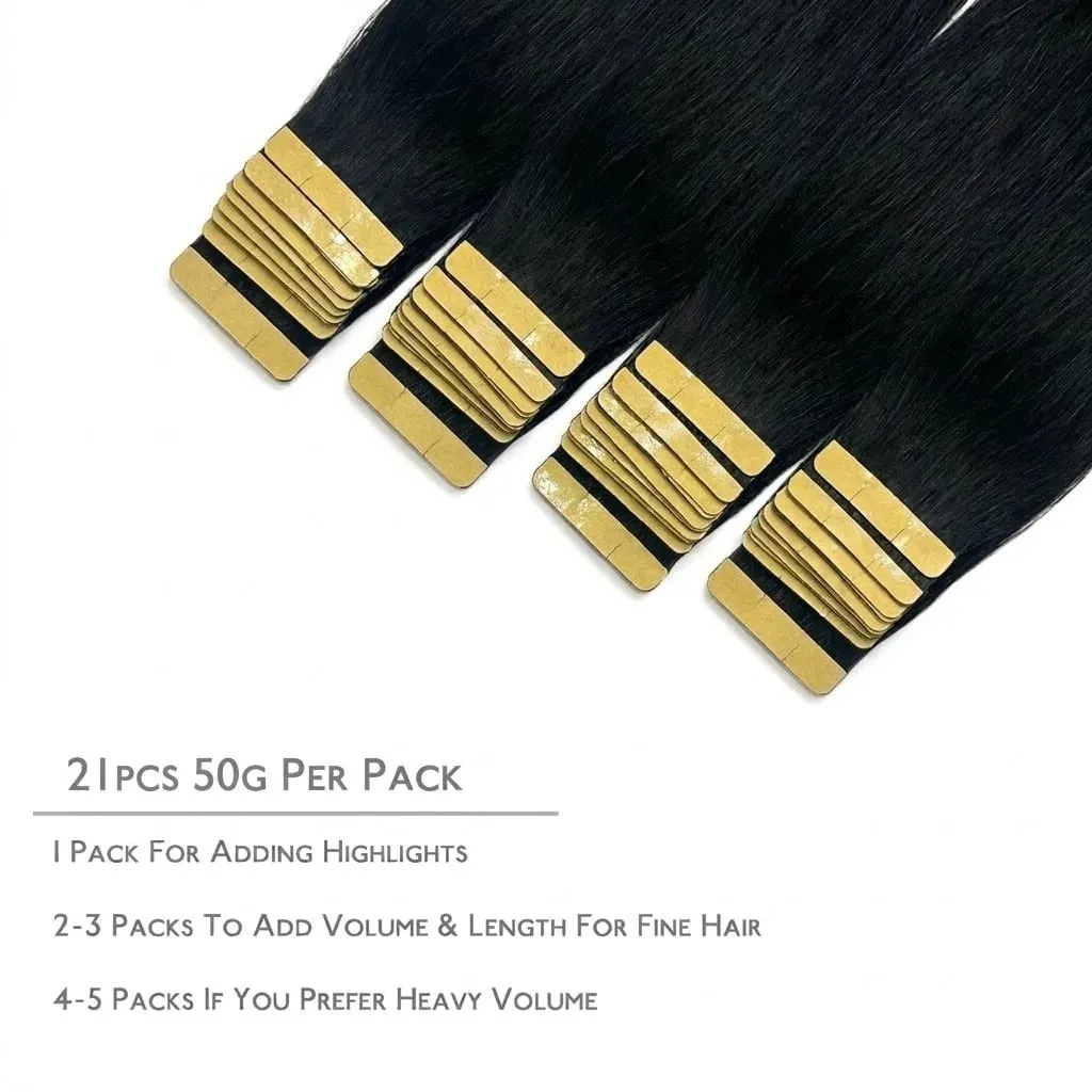 100% Human Hair Tape In Extensions 20 Inch Invisible Seamless PU Skin Weft No Weft Raw Hair Extensions Natural Black Color Adhesive Tape Ins Hair Extension For Women — image 3