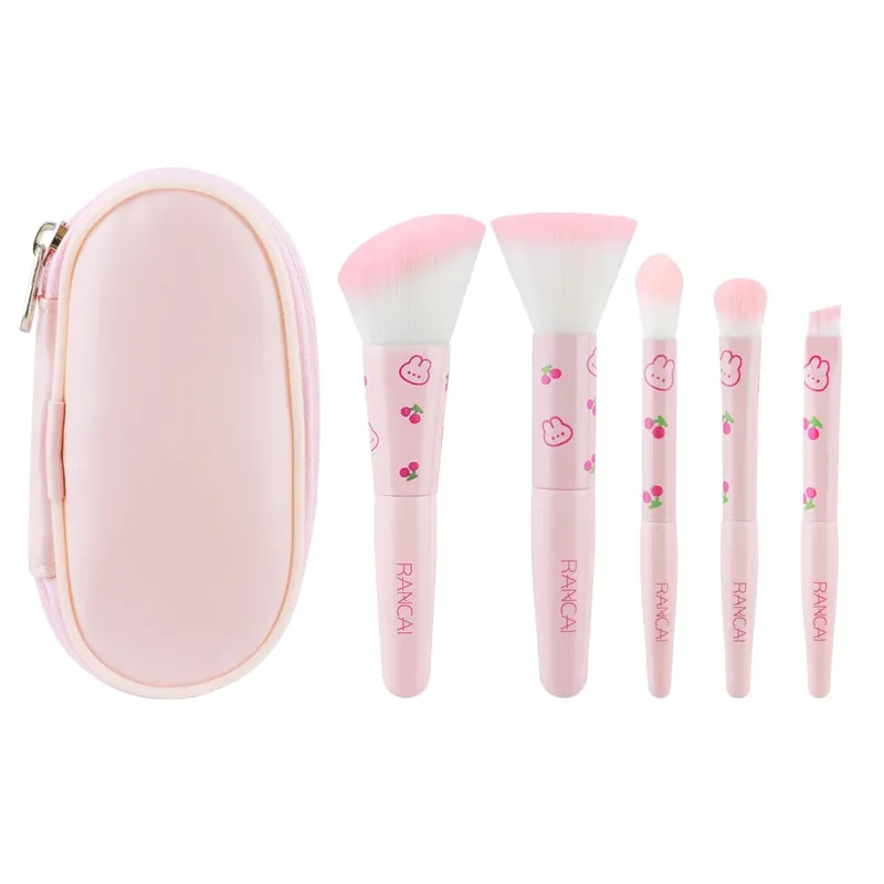 5Pcs 귀여운 컴팩트 메이크업 브러쉬 세트 케이스 프리미엄 브러쉬 완벽한 파운데이션 블러쉬 아이 섀도우 애플리케이션 미용 도구