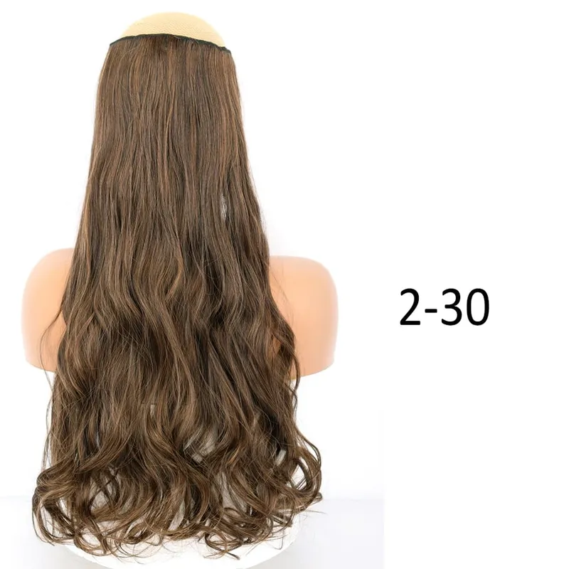 Synthetische 5 Clips in Haarverlängerungen, natürliche lange gewellte Frisuren, gefälschtes Haarteil, braun, schwarz, einteilig für Frauen