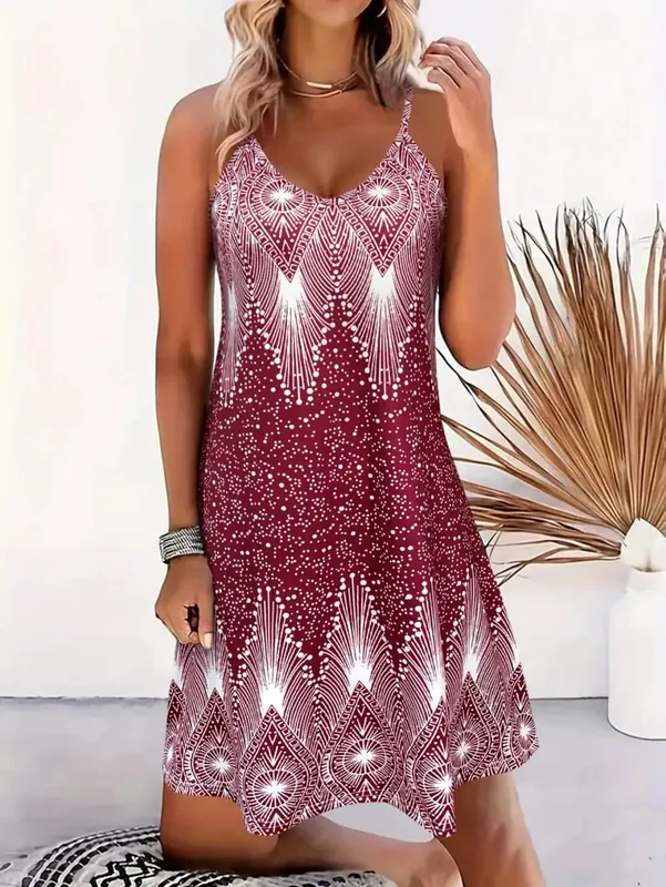 Women's Strappy Summer Dress Simple Sleeveless Floral Sundress Beach V-Neck Dress for summer clothes Casual summer outfits
