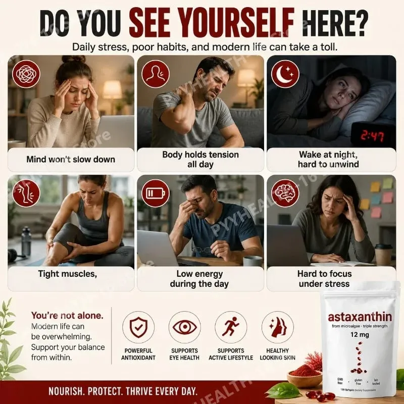 Astaxanthin 12mg Triple Strength Softgels Antioxidant for Eye Skin Joint & Immune Health From Haematococcus Pluvialis 120ct
