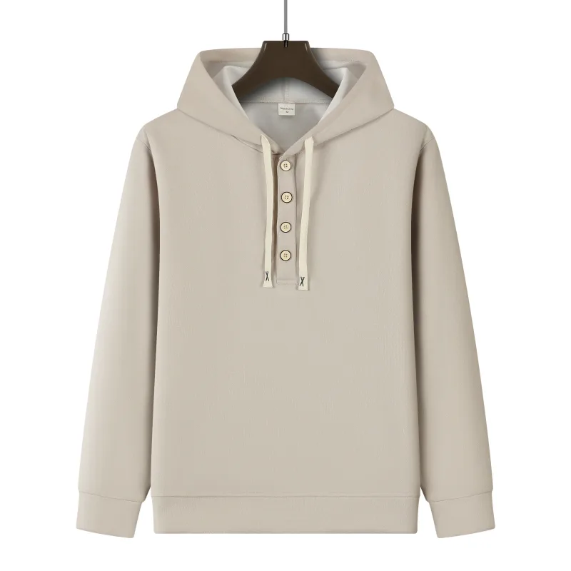 Four button hooded sweatshirt autumn winter men's new long sleeved hooded sweatshirt fashionable and casual men's sportswear,