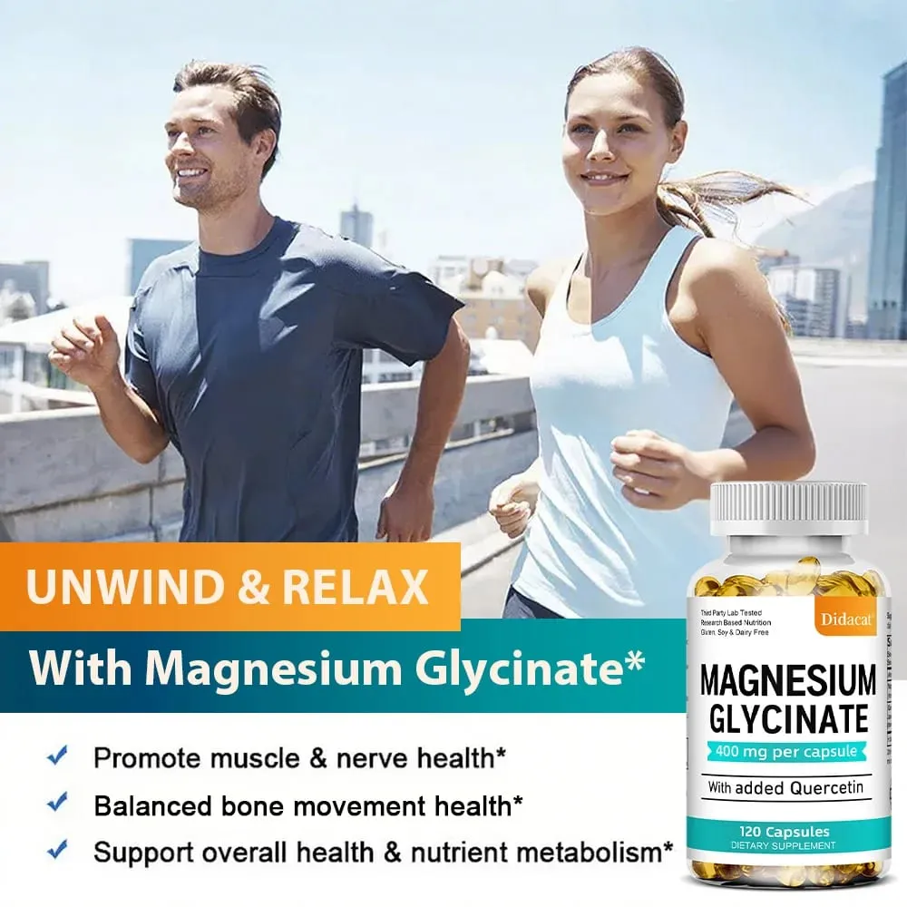 Magnesium Glycinate - with Quercetin Improve Cardiovascular Health Reduce Stress and Promote Healthy Sleep Muscle Growth