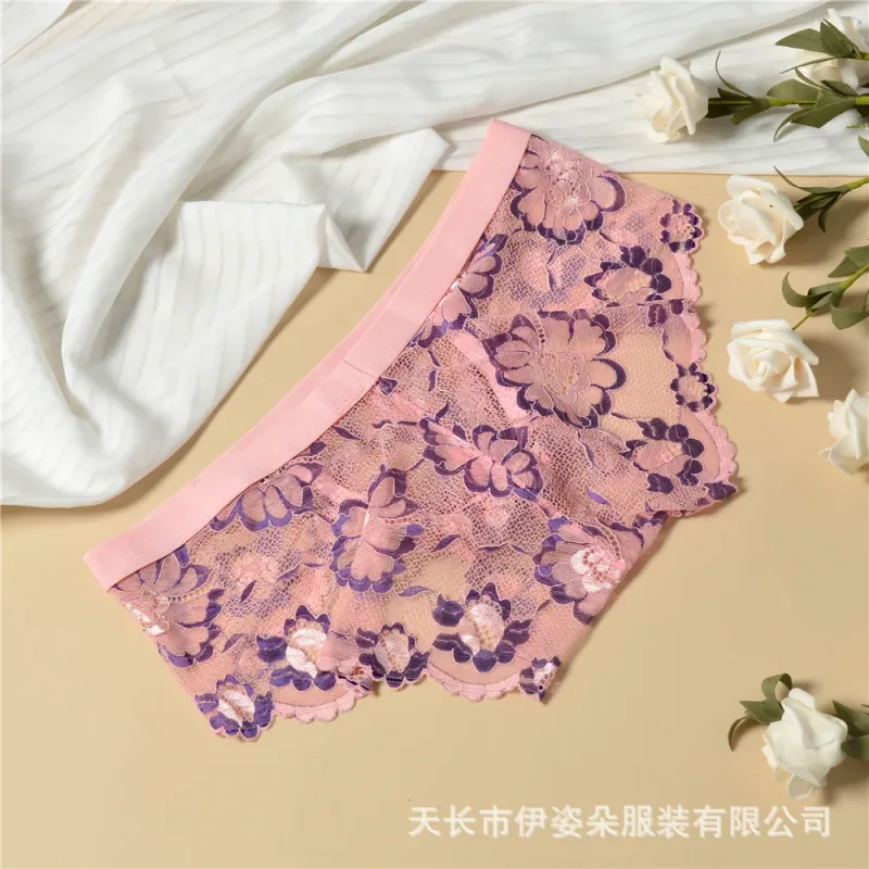 Biancheria intima sexy in pizzo Liscio Mutandine da uomo a sacchetto Prospettiva Slip da uomo floreali sottili Tentazione Mutande traspiranti a vita bassa in rete