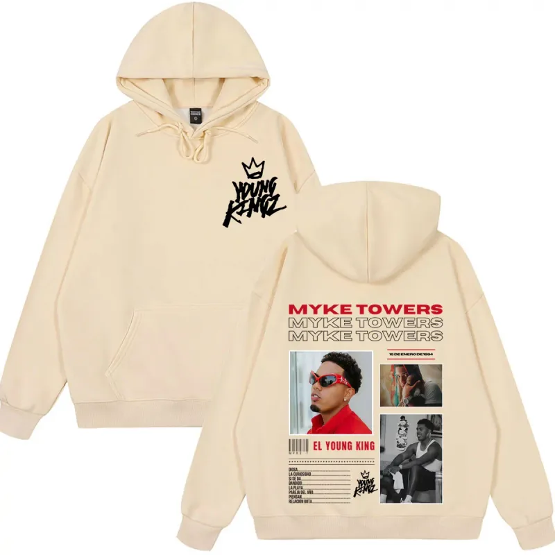 Myke Towers Young Kingz 2026 Album Tour Print Pullover Men Women Fashion Sweatshirts Winter Casual Long Sleeves Hip Hop Hoodie