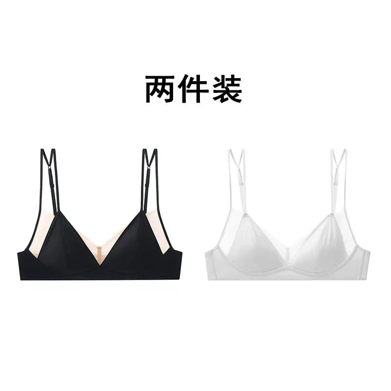 Modish Leopard Intimate Set Non-wire Thin Triangle Bra Breathable Summer Nude Fabric Small Chest Firm Gathering Womens Indoor