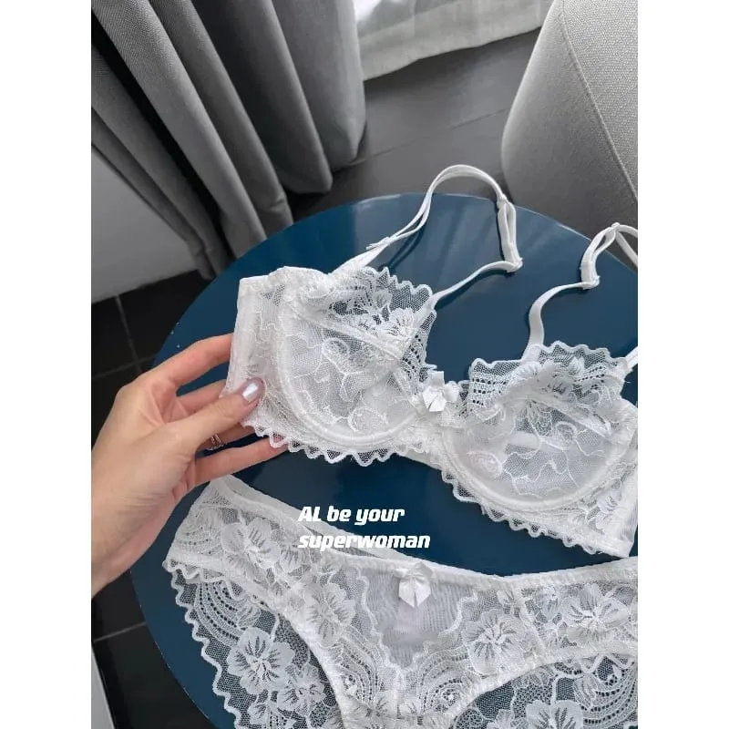 French Lace Minimizer Bra for Women Full Bust Support Bra Ultra Thin & Breathable Anti-Sagging Sexy Tushy Bra Set MOYISU Sexy