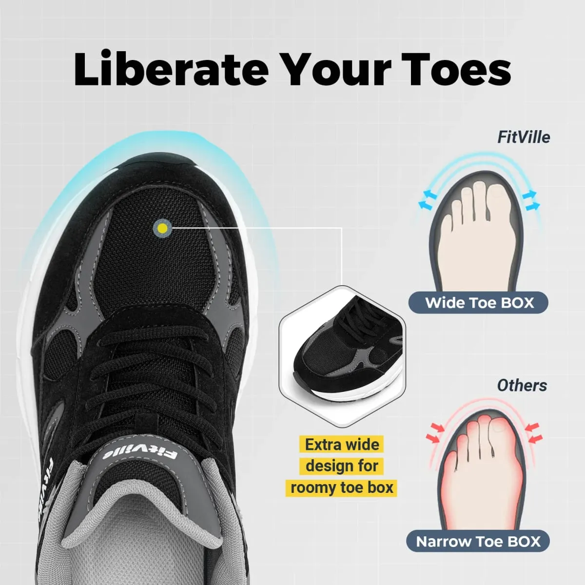 FitVille Newest Walking Shoes for Men Wide Width Sneakers with Arch Support for Flat Feet Heel Pain Relief Plantar Fasciitis