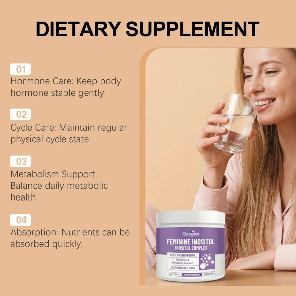 Myo & D Chiro Inositol Powder Supplement Premium Inositol Blend Women's Daily Nutrition Support Metabolism Hormone Balance 123g