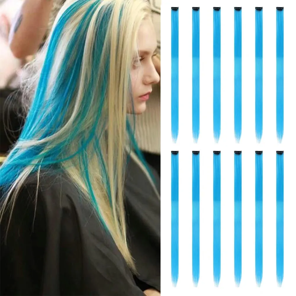 12Pcs 22 Inch Party Highlights Clip In Hair Extensions Straight for Women Multiple Colors Available Suitable for All Occasions