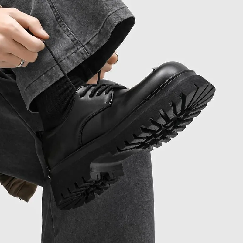 Men's Lace‑Up Platform Derby Shoes Metal Decor Chunky Sole Fashion Casual Footwear Non‑Slip Daily Walking Shoes