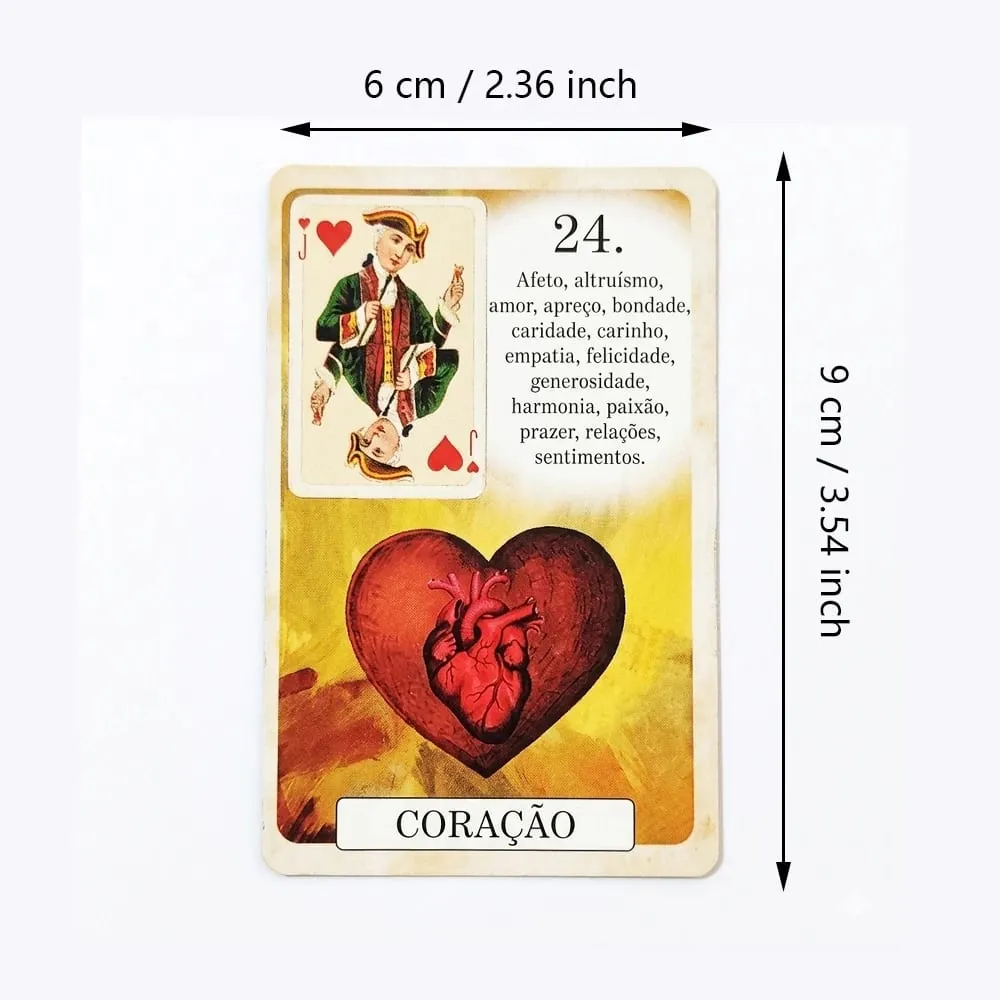Double-embossed Cardstock 9*6cm Classique Lenormand Deck - 37 Vintage Style Divination Cards - Classic Portuguese Edition