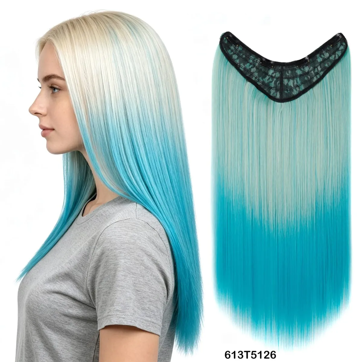 Clip In Hair Extension V Shape One Piece Straight Hair Whit 4 Clips Ombre Synthetic Hair Pieces For Women
