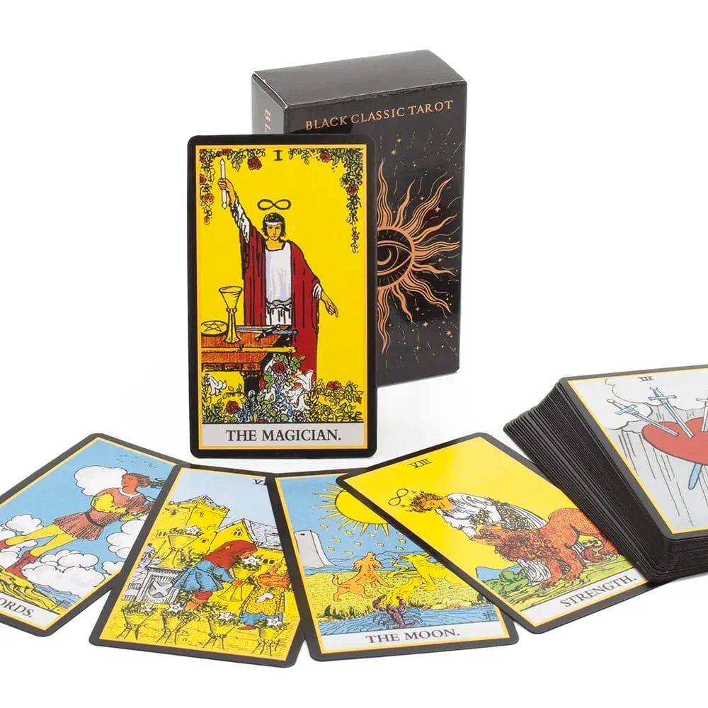 2026 Black Classic Tarot Cards Deck 78pcs Fortune-Telling Game Set with Guidebook for Family Gatherings and Board Games