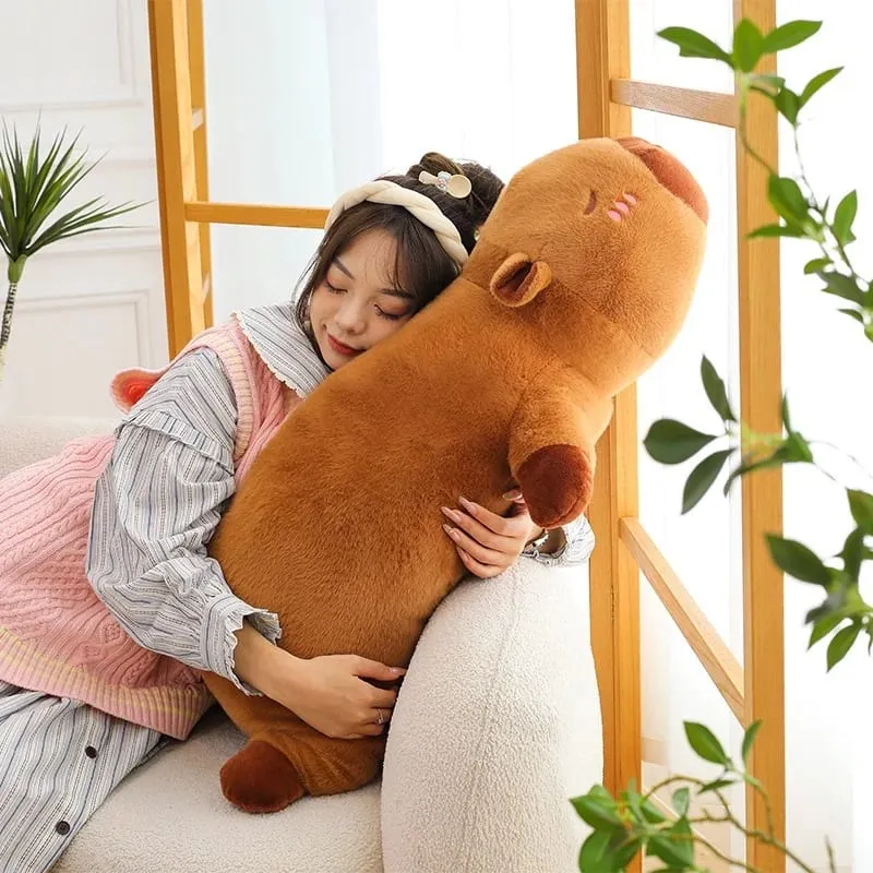 Kawaii Capybara Plush Pillow Long Body Soft Stuffed Animal Doll Cute Cuddly Cushion for Sofa Bed Sleeping Nap Home Decor