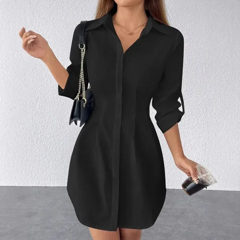 Women Long Sleeve Shirt Dress Fall Winter Open Cardigan Turn Down Collar Button Down Casual Midi Dresses
