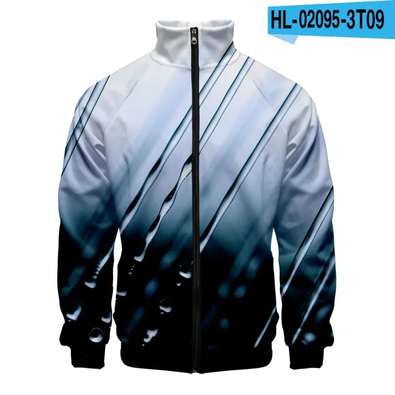 Harajuku Popular Rain 3D Print Zipper Raglan Jacket Windbreaker Boys/Girls Comfortable Stand Collar Jackets Coats