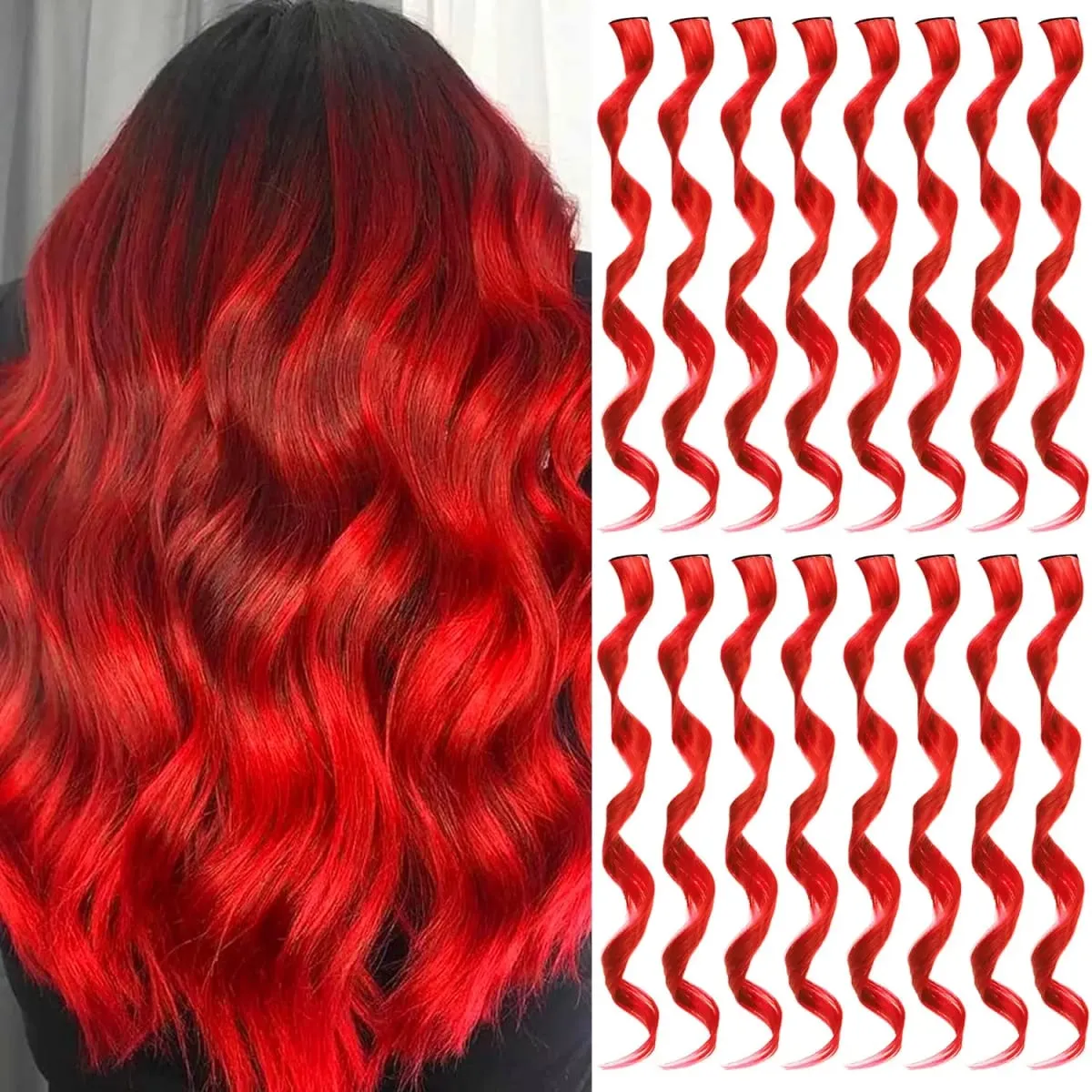 6 Pcs Black Hair Extensions 22 Inch Curly Wavy Colored Hair Colorful Clip in Extensions Highlight Party for Kids Girls Synthetic
