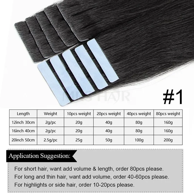 MRS HAIR Invisible Tape Hair Extensions Hand Tied Tape in Hair Extensions Human Hair Natural Adhesive Tape Extension 10pcs/pack