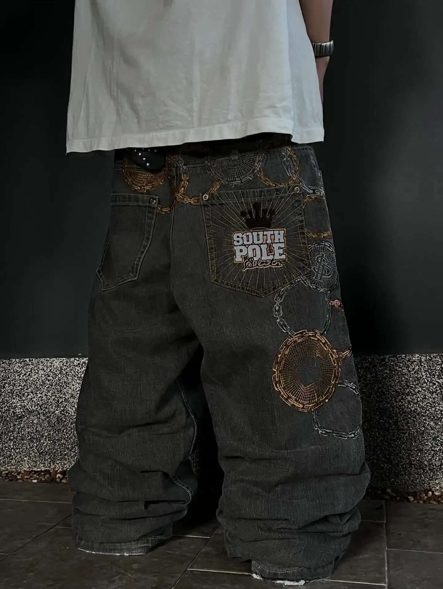 Retro Y2K Oversized Print Explosions Mens Jeans American Hip-hop Trend Gothic Straight Pants Harajuku Casual Couple Wide Pants