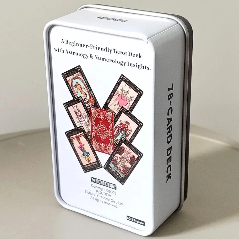 Beginners Tarot Deck in Tin Box with Guidebook 11*6.2cm 78 Tarot Cards with Astrology & Numerology Insights
